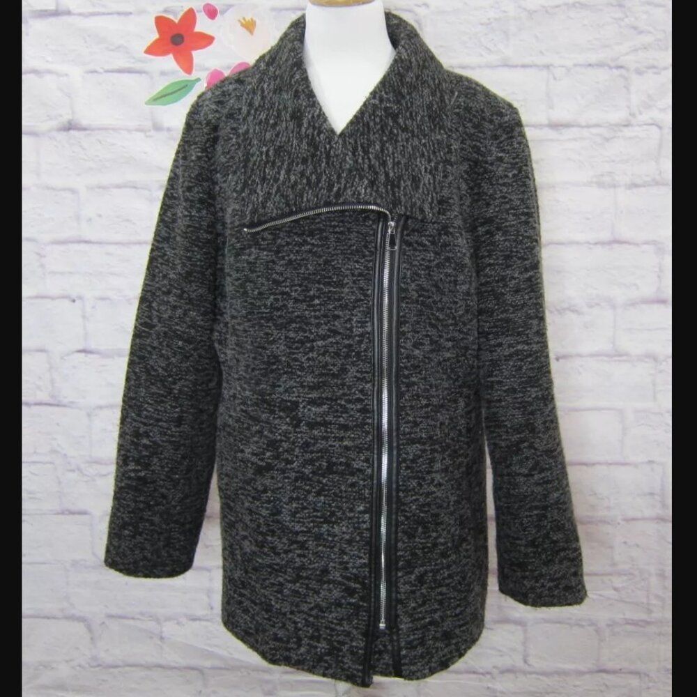 INC INTERNATIONAL CONCEPTS Coat Boucle Tweed Black & Gray Asymmetrical Zip XXL